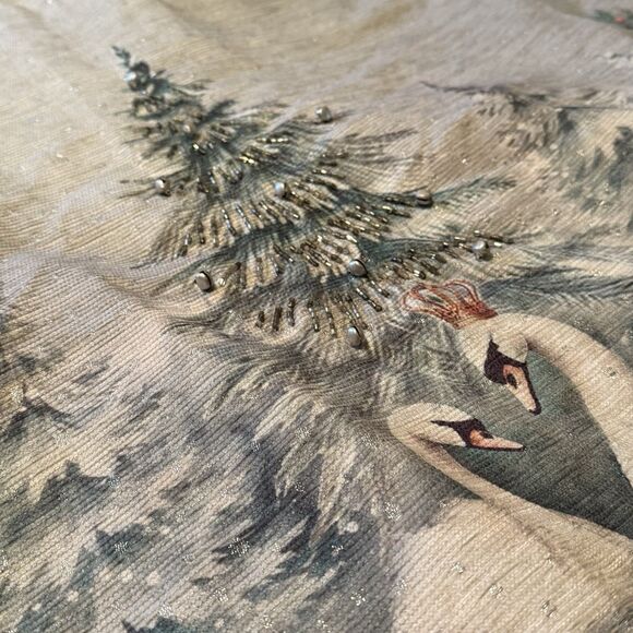 Rachel Ashwell Christmas Tree Skirt Beaded Swan Prince/Princess Blue Green 52" - Picture 6 of 9